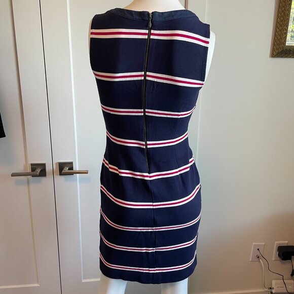 Banana Republic Slvless VNeck Fitted Stripe Mini Dress Navy Wht Red XS - no tags - Picture 6 of 8